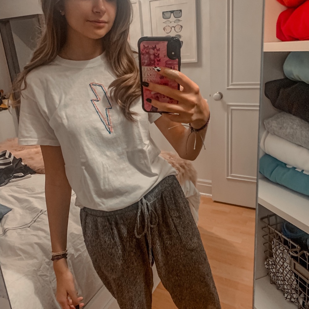 Embroidered lightning bolt t shirt
